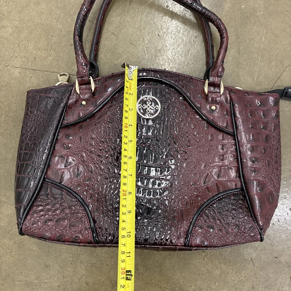 Stauer Burgundy Deep Red Croc Embossed Satchel Purse Handbag Faux Leather